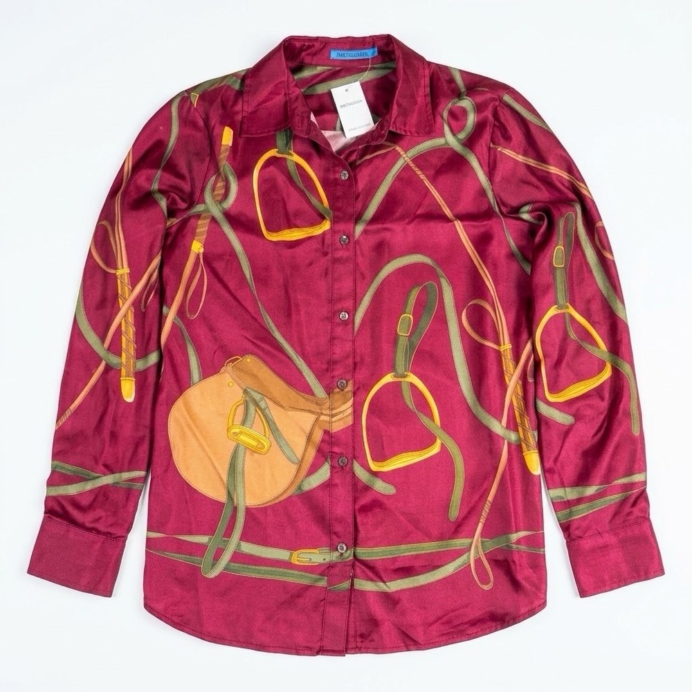 J McLaughlin Denver Blouse Small NWT Silk Blend Equestrian Modern Palomino $248